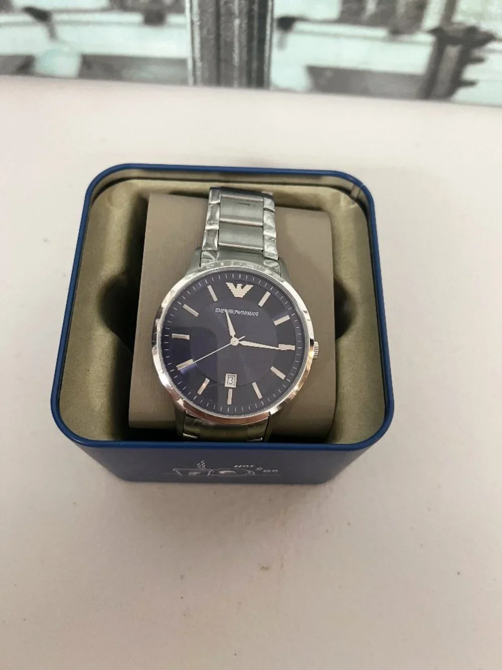 Emporio Armani AR-2477 Men's Watch, Navy Blue Sunray Dial